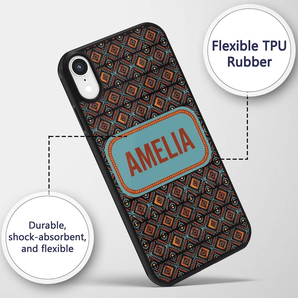 African Tribal Geometric Diamond Pattern Seamless Custom Name Protective Phone Case Mobile Cover Durable Everyday Smartphone Shock Resistant