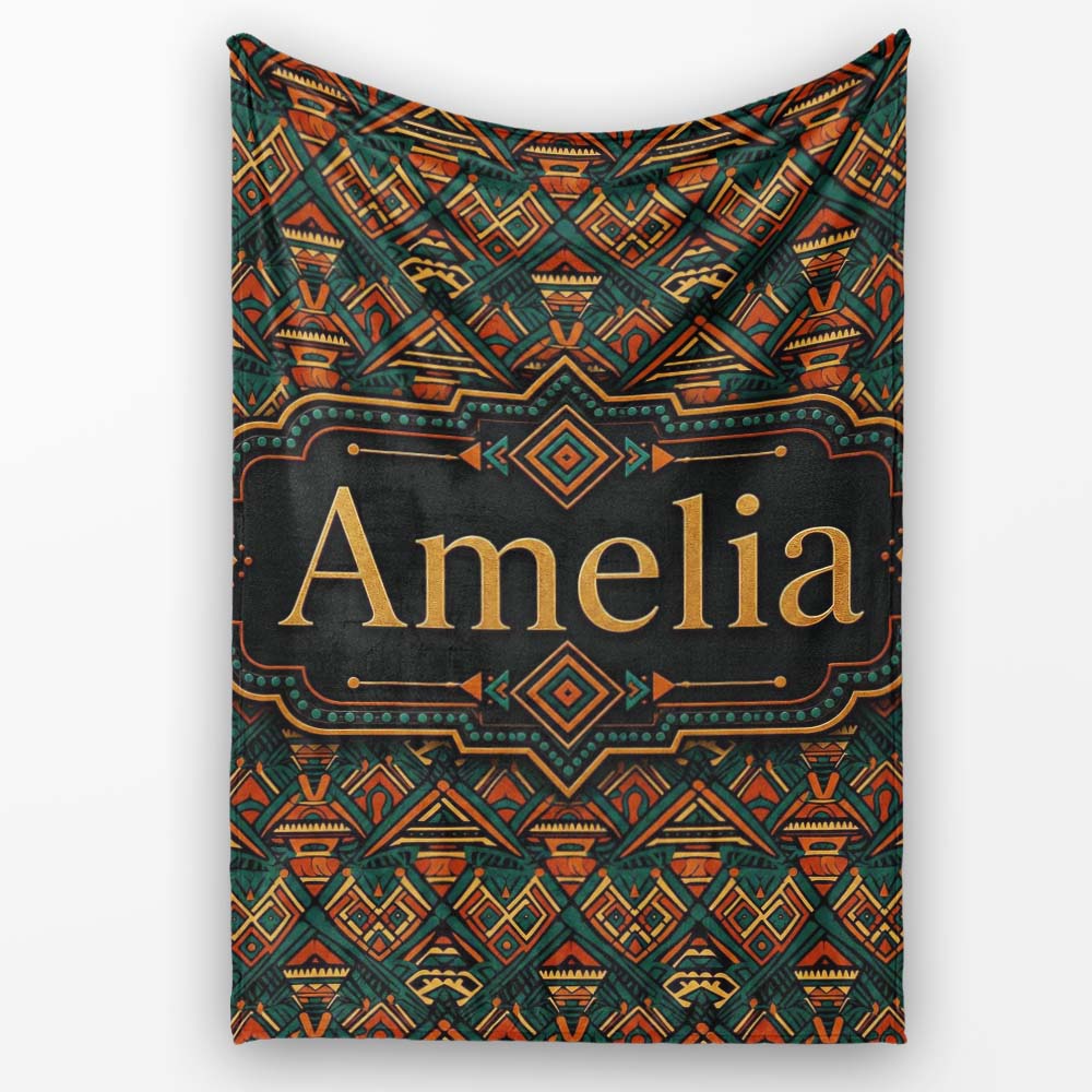 African Tribal Abstract Shapes Pattern Seamless Name Cute Unique  Personalised Custom Name Super Soft Fleece Blanket Bed Sofa Throw