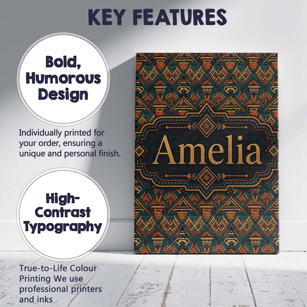 Personalised Name African Tribal Abstract Custom  Unique Gift Idea Elegant Feature Canvas Wall Art Print Decor Picture Ready to Hang