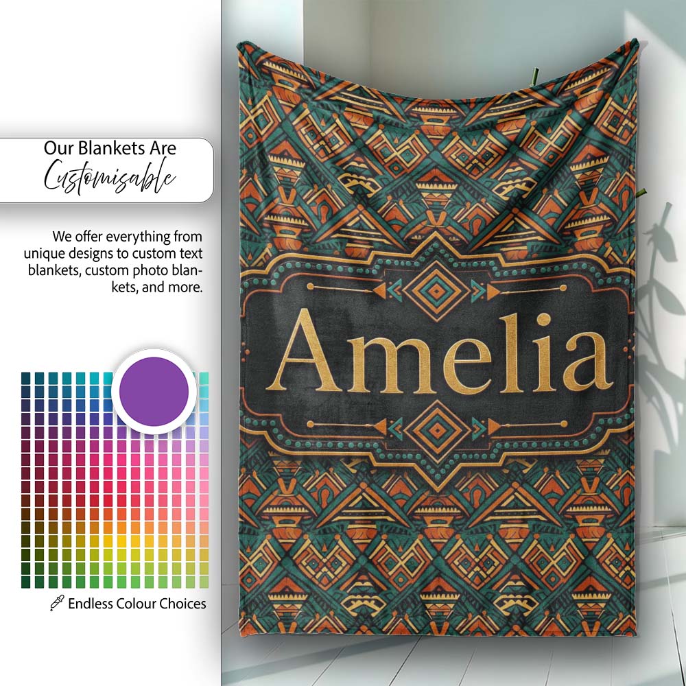 African Tribal Abstract Shapes Pattern Seamless Name Cute Unique  Personalised Custom Name Super Soft Fleece Blanket Bed Sofa Throw