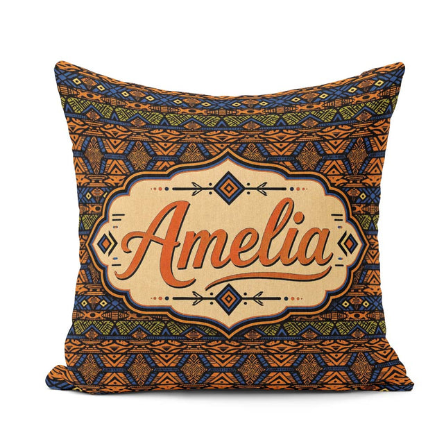 Custom Name African Tribal Geometric Pattern Seamless Name Cute Square Filled Cushion Throw Pillow Sofa Bed Home Decor Zip Washable UK Made