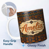 Personalized Custom Name African Tribal Stripe Geometric Pattern Seamless Name Cute Unique 11oz Ceramic Coffee Tea Mug White Large Handle