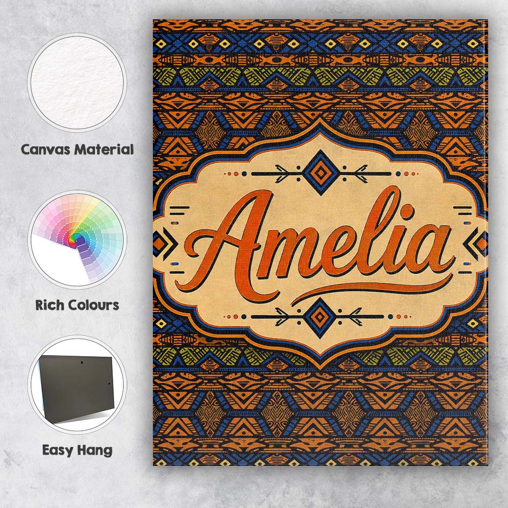 Personalised Name African Tribal Stripe Custom  Modern Room Accent Elegant Feature Canvas Wall Art Print Decor Picture Ready to Hang