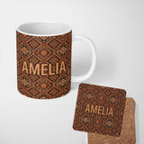 Personalized Custom Name African Tribal Mask Motif Pattern Seamless Name Cute Unique Gift 11oz Ceramic Coffee Tea Mug White Large Handle