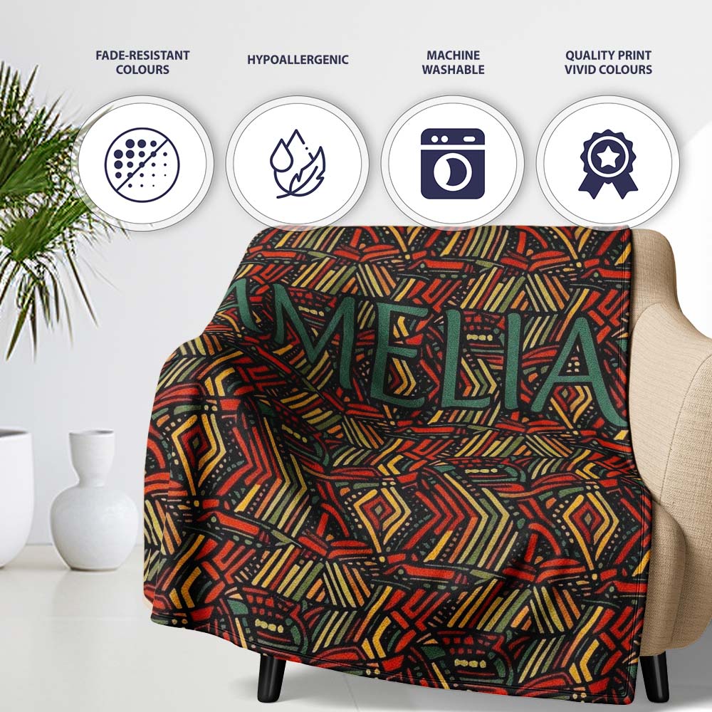 African Tribal Wavy Line Abstract Pattern Seamless Name Cute Unique  Personalised Custom Name Super Soft Fleece Blanket Bed Sofa Throw
