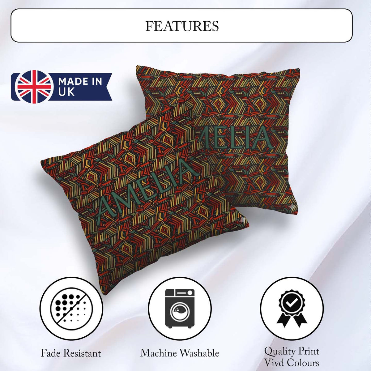 Custom Name African Tribal Wavy Line Abstract Seamless Name Cute Square Filled Cushion Throw Pillow Sofa Bed Home Decor Zip Washable UK Made