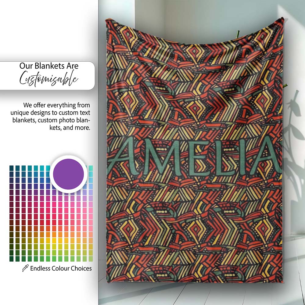 African Tribal Wavy Line Abstract Pattern Seamless Name Cute Unique  Personalised Custom Name Super Soft Fleece Blanket Bed Sofa Throw