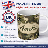 Personalized Custom Name Classic Green Army Camouflage Seamless Pattern Beautiful Coffee Cup 11oz Ceramic Coffee Tea Mug White Large Handle