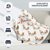 Gold Glitter Reindeer Sleigh Christmas White Background Seamless  Personalised Custom Name Super Soft Fleece Blanket Bed Sofa Throw