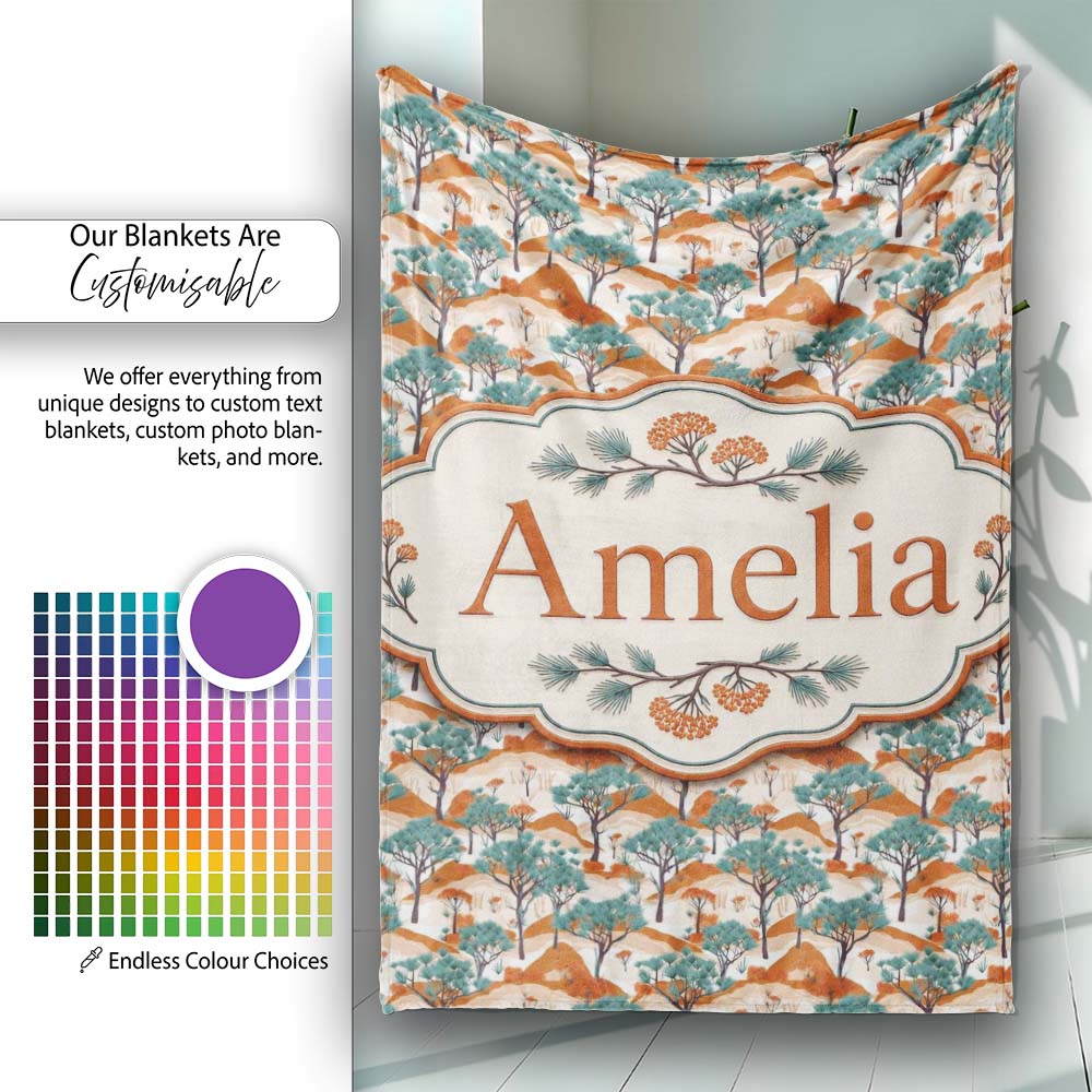 Desert Landscape Trees Nature Seamless Pattern Name Cute Unique Gift  Personalised Custom Name Super Soft Fleece Blanket Bed Sofa Throw