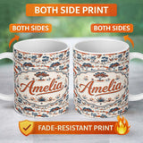 Personalized Custom Name Desert Botanical Trees Scenic Pattern Seamless Name Cute Unique Gift 11oz Ceramic Coffee Tea Mug White Large Handle