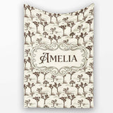 Vintage Desert Trees Sketch Seamless Pattern Name Cute Unique Gift  Personalised Custom Name Super Soft Fleece Blanket Bed Sofa Throw