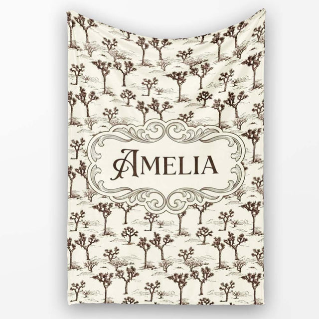 Vintage Desert Trees Sketch Seamless Pattern Name Cute Unique Gift  Personalised Custom Name Super Soft Fleece Blanket Bed Sofa Throw