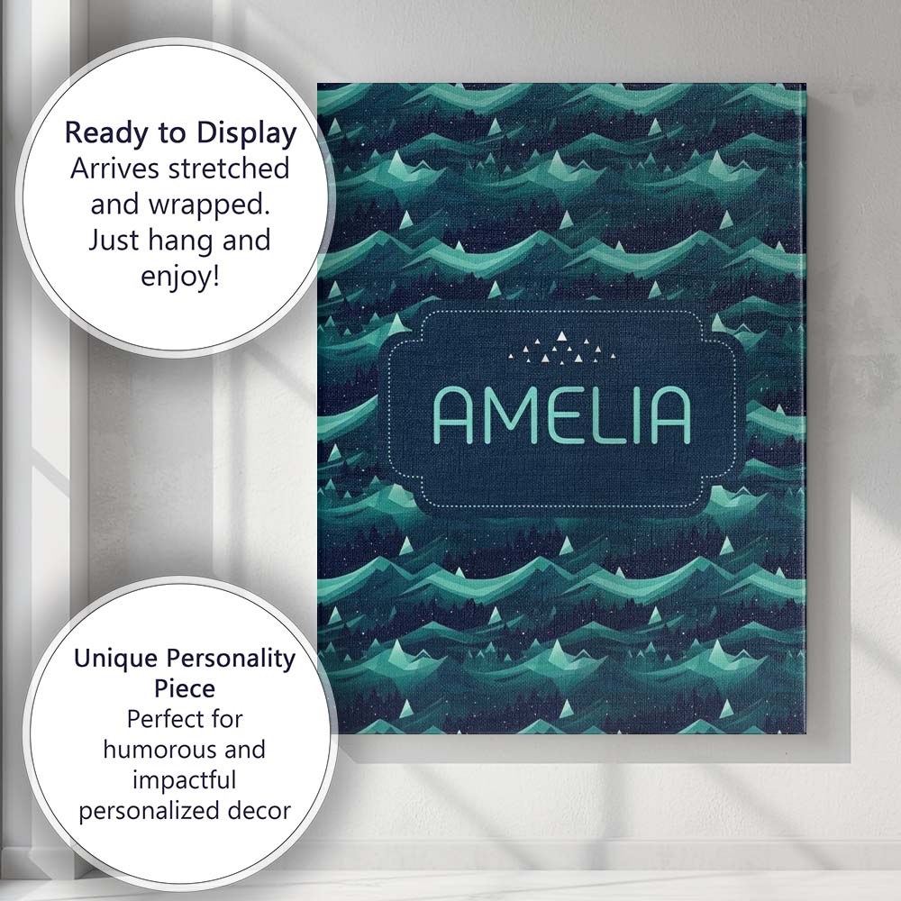 Personalised Name Abstract Night Mountains Custom  Unique Gift Idea Elegant Feature Canvas Wall Art Print Decor Picture Ready to Hang