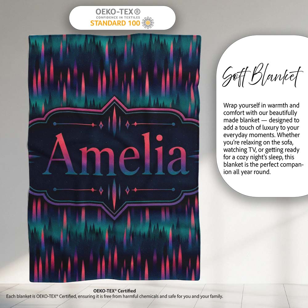 Aurora Forest Gradient Night Seamless Pattern  Cute  Personalised Custom Name Super Soft Fleece Blanket Bed Sofa Throw