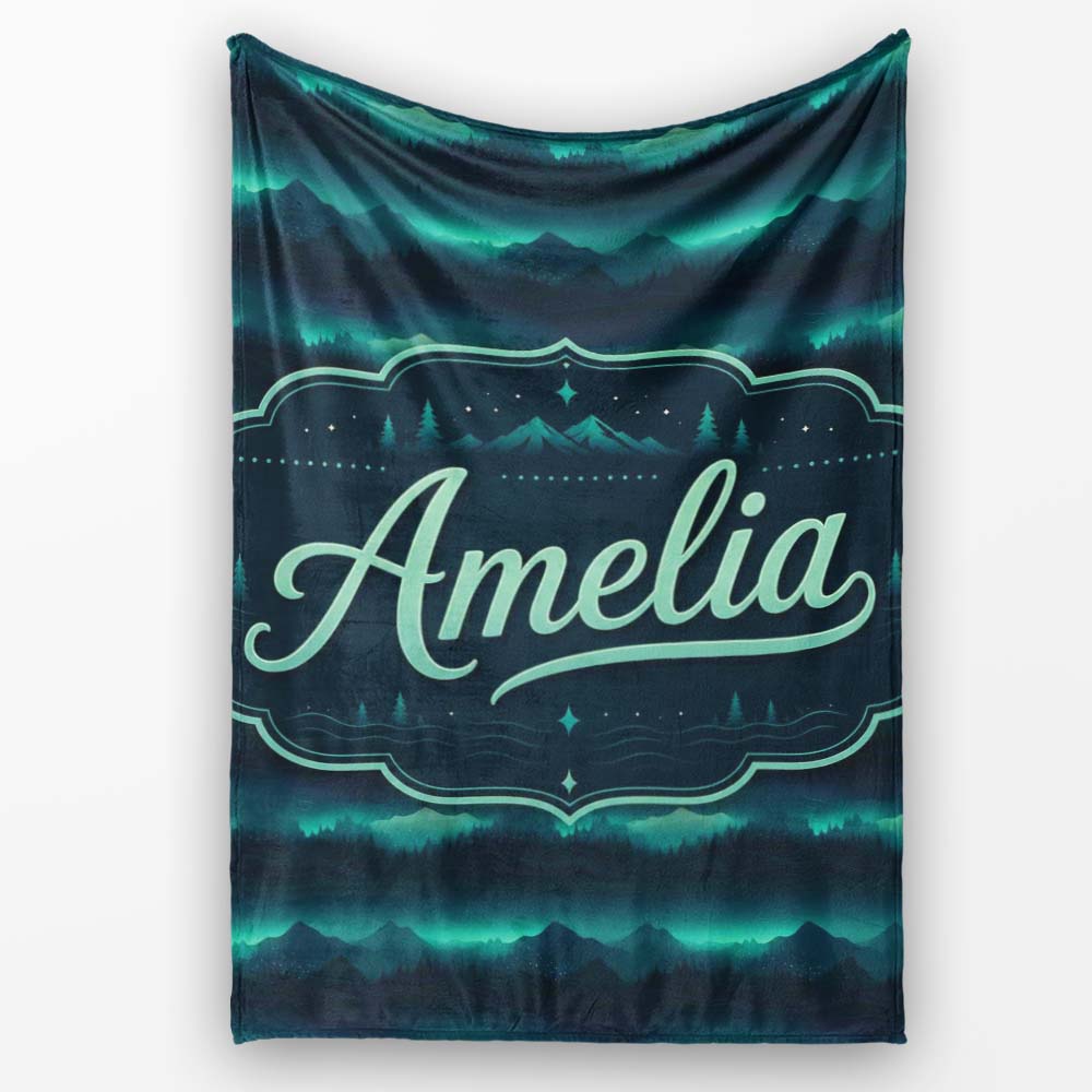 Mystic Mountain Forest Layers Seamless Pattern Name Cute Unique Gift  Personalised Custom Name Super Soft Fleece Blanket Bed Sofa Throw