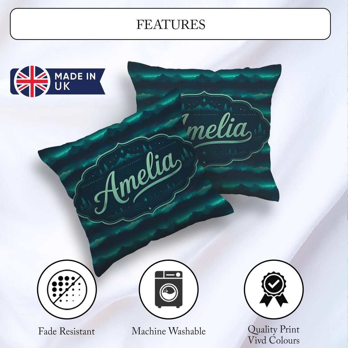 Custom Name Mystic Mountain Forest Layers Seamless Pattern Name Square Filled Cushion Throw Pillow Sofa Bed Home Decor Zip Washable UK Made