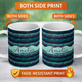 Personalized Custom Name Dark Woodland Mountain Range Seamless Pattern Custom Name Cute 11oz Ceramic Coffee Tea Mug White Large Handle