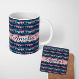 Personalized Custom Name Colorful Pine Forest Dreamscape Seamless Pattern Name Cute Unique 11oz Ceramic Coffee Tea Mug White Large Handle