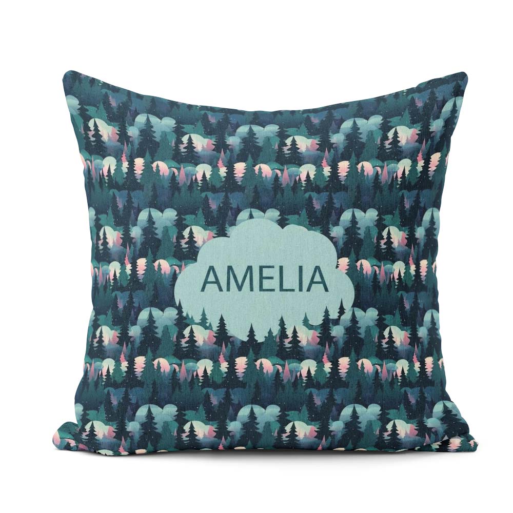 Custom Name Moonlit Forest Silhouette Pattern Seamless Name Cute Square Filled Cushion Throw Pillow Sofa Bed Home Decor Zip Washable UK Made