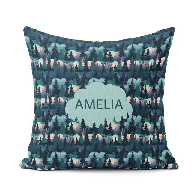Custom Name Moonlit Forest Silhouette Pattern Seamless Name Cute Square Filled Cushion Throw Pillow Sofa Bed Home Decor Zip Washable UK Made
