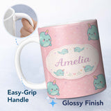 Personalized Custom Name Cute Narwhal Unicorn Whale Cartoon Animal Pattern Cute Unique Gift 11oz Ceramic Coffee Tea Mug White Large Handle