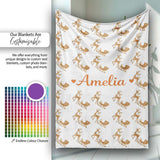 Gold Glitter Reindeer Sleigh Christmas White Background Seamless  Personalised Custom Name Super Soft Fleece Blanket Bed Sofa Throw