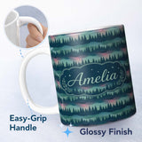 Personalized Custom Name Starry Night Pine Trees Landscape Seamless Pattern Name Cute Unique 11oz Ceramic Coffee Tea Mug White Large Handle
