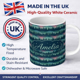 Personalized Custom Name Starry Night Pine Trees Landscape Seamless Pattern Name Cute Unique 11oz Ceramic Coffee Tea Mug White Large Handle