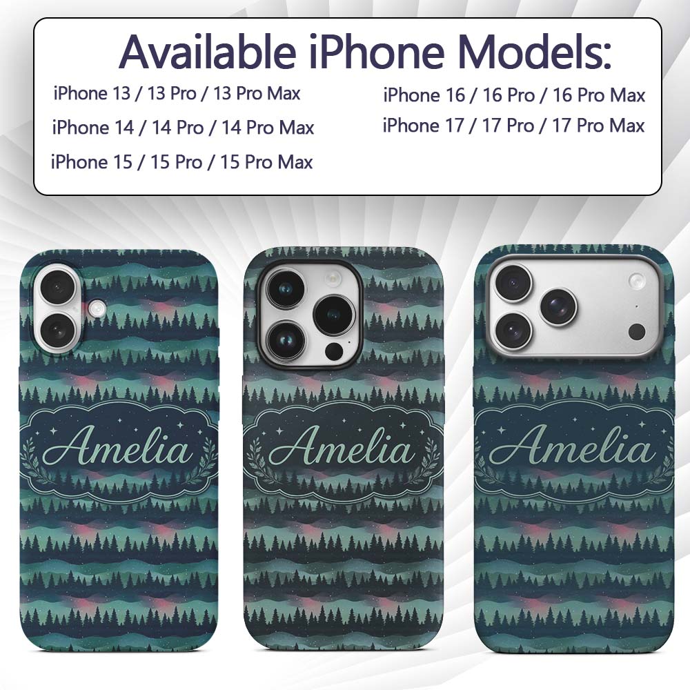 Starry Night Pine Trees Landscape Printed Design Custom Name Protective Phone Case Mobile Cover Durable Everyday Smartphone Shock Resistant