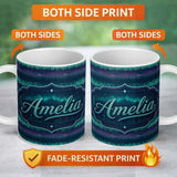 Personalized Custom Name Aurora Borealis Forest Horizon Seamless Pattern Name Cute Unique 11oz Ceramic Coffee Tea Mug White Large Handle