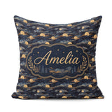 Custom Name Golden Moon Ocean Waves Abstract Night Seamless Name Square Filled Cushion Throw Pillow Sofa Bed Home Decor Zip Washable UK Made