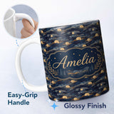 Personalized Custom Name Golden Moon Ocean Waves Abstract Night Seamless Pattern Name Cute 11oz Ceramic Coffee Tea Mug White Large Handle