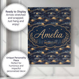 Personalised Name Golden Moon Ocean Waves Custom  Unique Gift Idea Elegant Feature Canvas Wall Art Print Decor Picture Ready to Hang