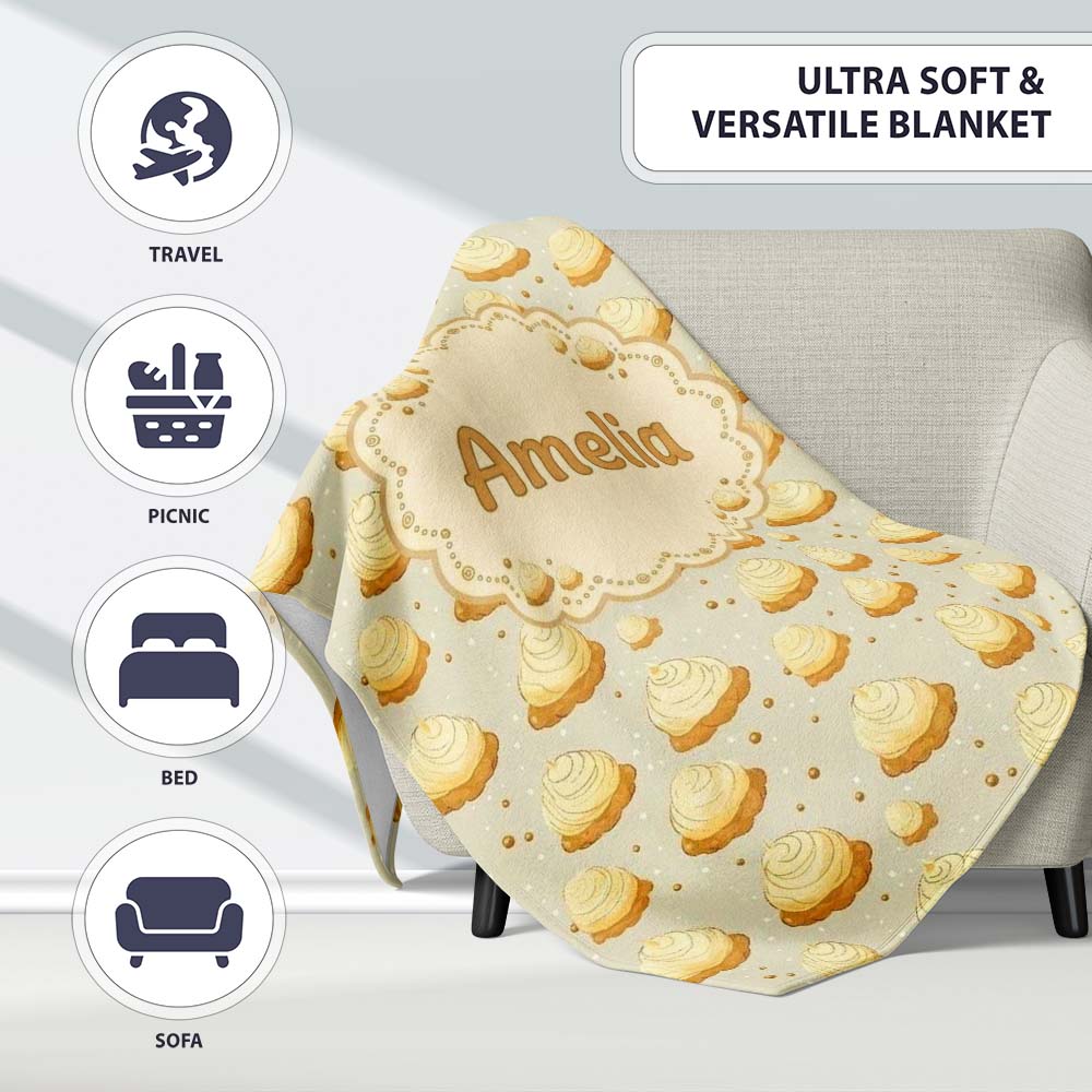 Golden Cream Dollop Pastry Repeating Minimal Seamless Pattern Lovely  Personalised Custom Name Super Soft Fleece Blanket Bed Sofa Throw
