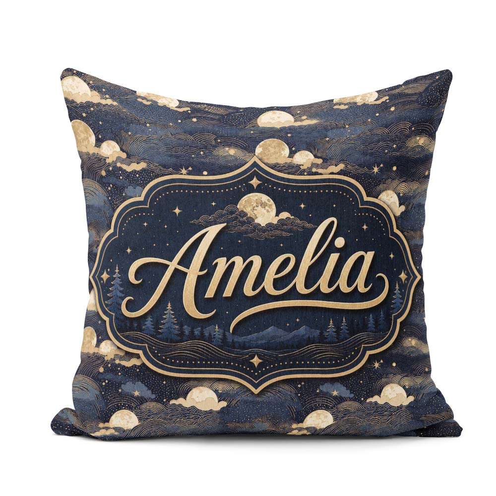 Custom Name Moonlit Clouds Starry Sky Seamless Pattern Name Cute Square Filled Cushion Throw Pillow Sofa Bed Home Decor Zip Washable UK Made
