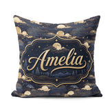 Custom Name Moonlit Clouds Starry Sky Seamless Pattern Name Cute Square Filled Cushion Throw Pillow Sofa Bed Home Decor Zip Washable UK Made