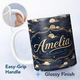 Personalized Custom Name Moonlit Clouds Starry Night Sky Seamless Pattern Name Cute Unique 11oz Ceramic Coffee Tea Mug White Large Handle