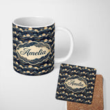 Personalized Custom Name Full Moon Mountain Landscape Starry Sky Seamless Pattern Name Cute 11oz Ceramic Coffee Tea Mug White Large Handle