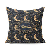Custom Name Ornate Crescent Moon Celestial Seamless Pattern Name Square Filled Cushion Throw Pillow Sofa Bed Home Decor Zip Washable UK Made