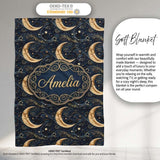 Ornate Crescent Moon Stars Celestial Seamless Pattern Name Cute  Personalised Custom Name Super Soft Fleece Blanket Bed Sofa Throw
