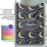 Ornate Crescent Moon Stars Celestial Seamless Pattern Name Cute  Personalised Custom Name Super Soft Fleece Blanket Bed Sofa Throw