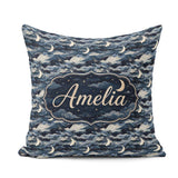Custom Name Mystic Crescent Moon Cloudy Night Seamless Name Cute Square Filled Cushion Throw Pillow Sofa Bed Home Decor Zip Washable UK Made