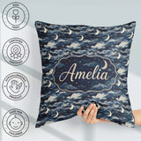 Custom Name Mystic Crescent Moon Cloudy Night Seamless Name Cute Square Filled Cushion Throw Pillow Sofa Bed Home Decor Zip Washable UK Made