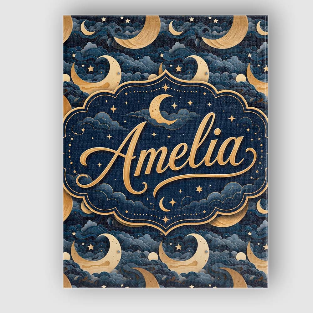 Personalised Name Golden Crescent Moon Custom  Modern Room Accent Elegant Feature Canvas Wall Art Print Decor Picture Ready to Hang