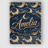 Personalised Name Golden Crescent Moon Custom  Modern Room Accent Elegant Feature Canvas Wall Art Print Decor Picture Ready to Hang