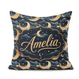 Custom Name Golden Crescent Moon Ocean Waves Night Seamless Name Square Filled Cushion Throw Pillow Sofa Bed Home Decor Zip Washable UK Made