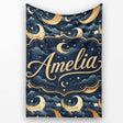 Golden Crescent Moon Ocean Waves Night Seamless Pattern Name Cute  Personalised Custom Name Super Soft Fleece Blanket Bed Sofa Throw