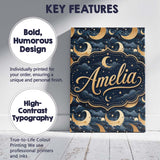 Personalised Name Golden Crescent Moon Custom  Modern Room Accent Elegant Feature Canvas Wall Art Print Decor Picture Ready to Hang