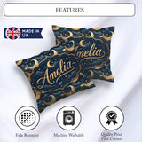 Custom Name Golden Crescent Moon Ocean Waves Night Seamless Name Square Filled Cushion Throw Pillow Sofa Bed Home Decor Zip Washable UK Made